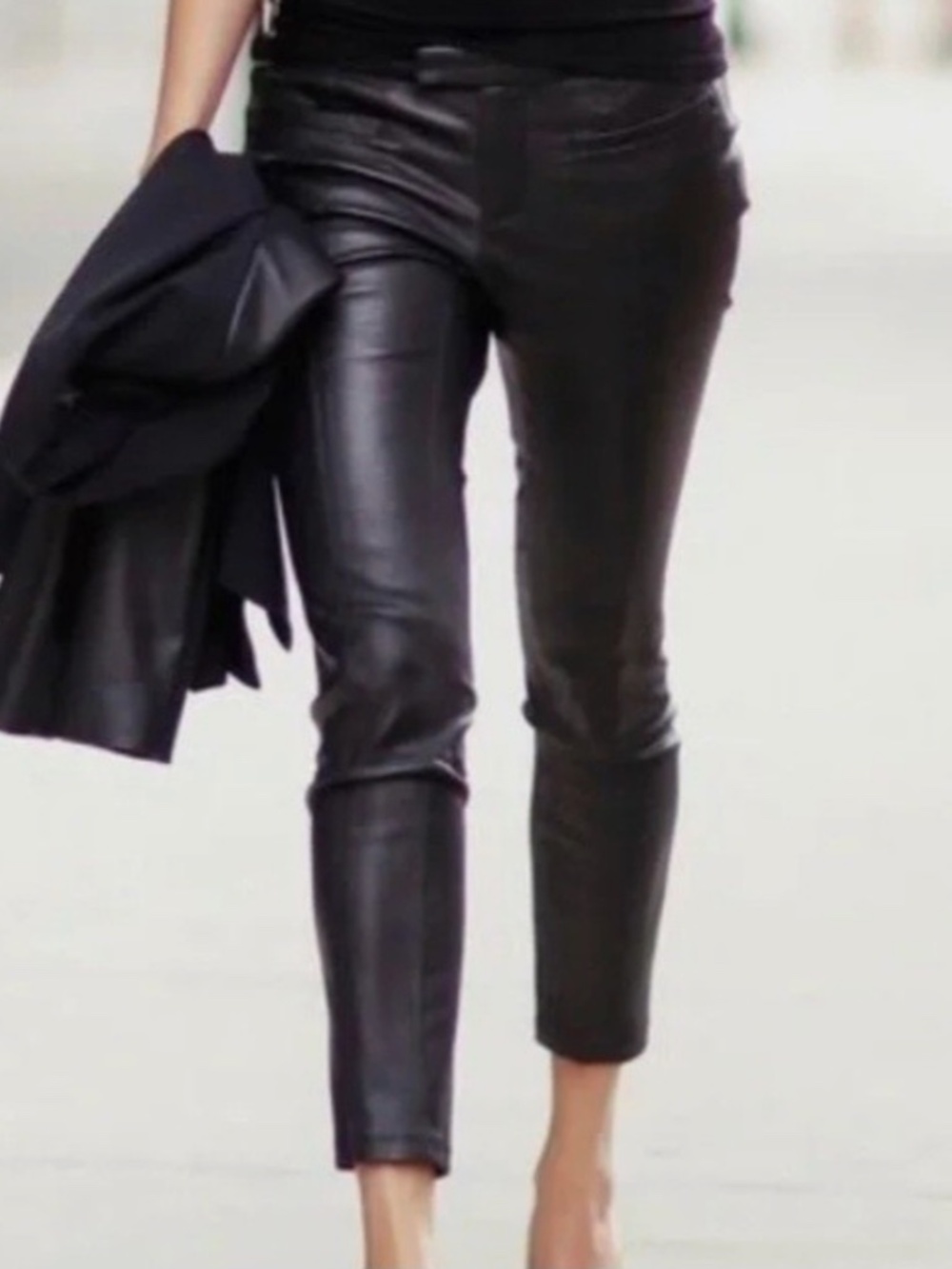 J. Crew Women's Size 4 Black Leather Pants Pull On Raw Hem Ankle Length
